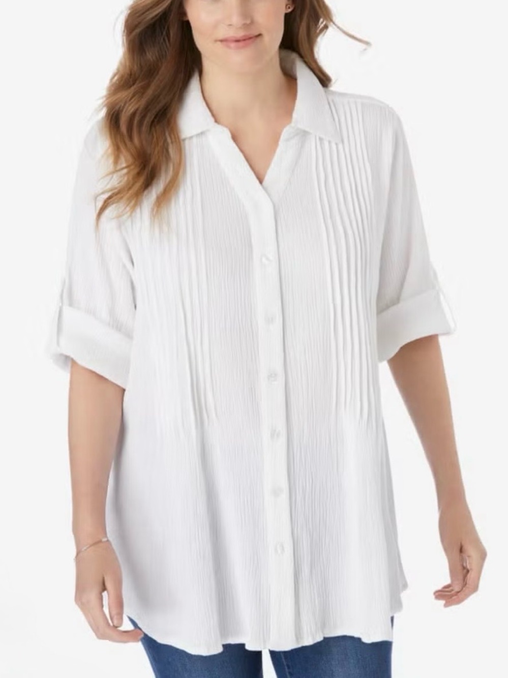 NWT white Woman Within pintuck tunic top 16